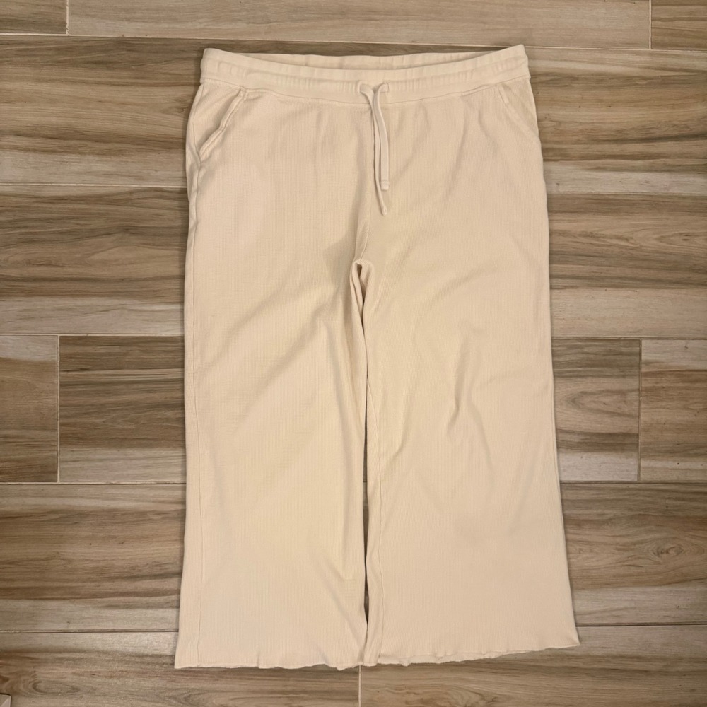 Pact Organic Cotton Waffle Knit Wide Leg Pants Cream XXL Drawstring Lounge